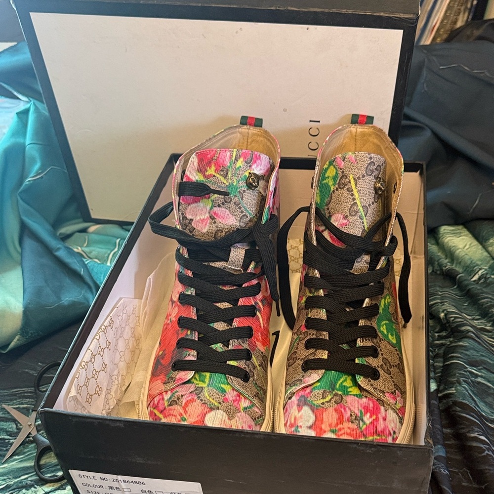 Floral High-Top Lace-Up Boots in Pink and Green